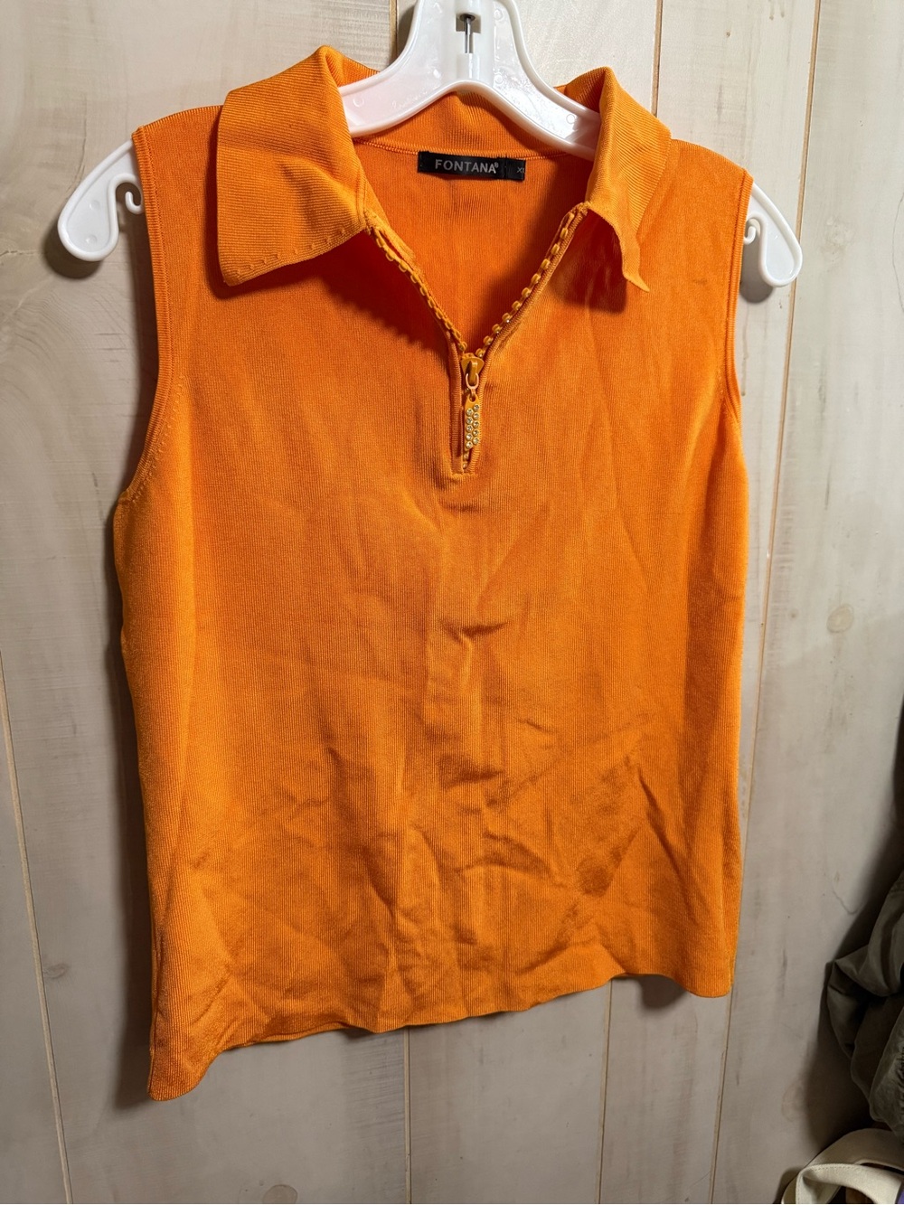 Women's Orange Sleeveless Polo Zip-Front Top